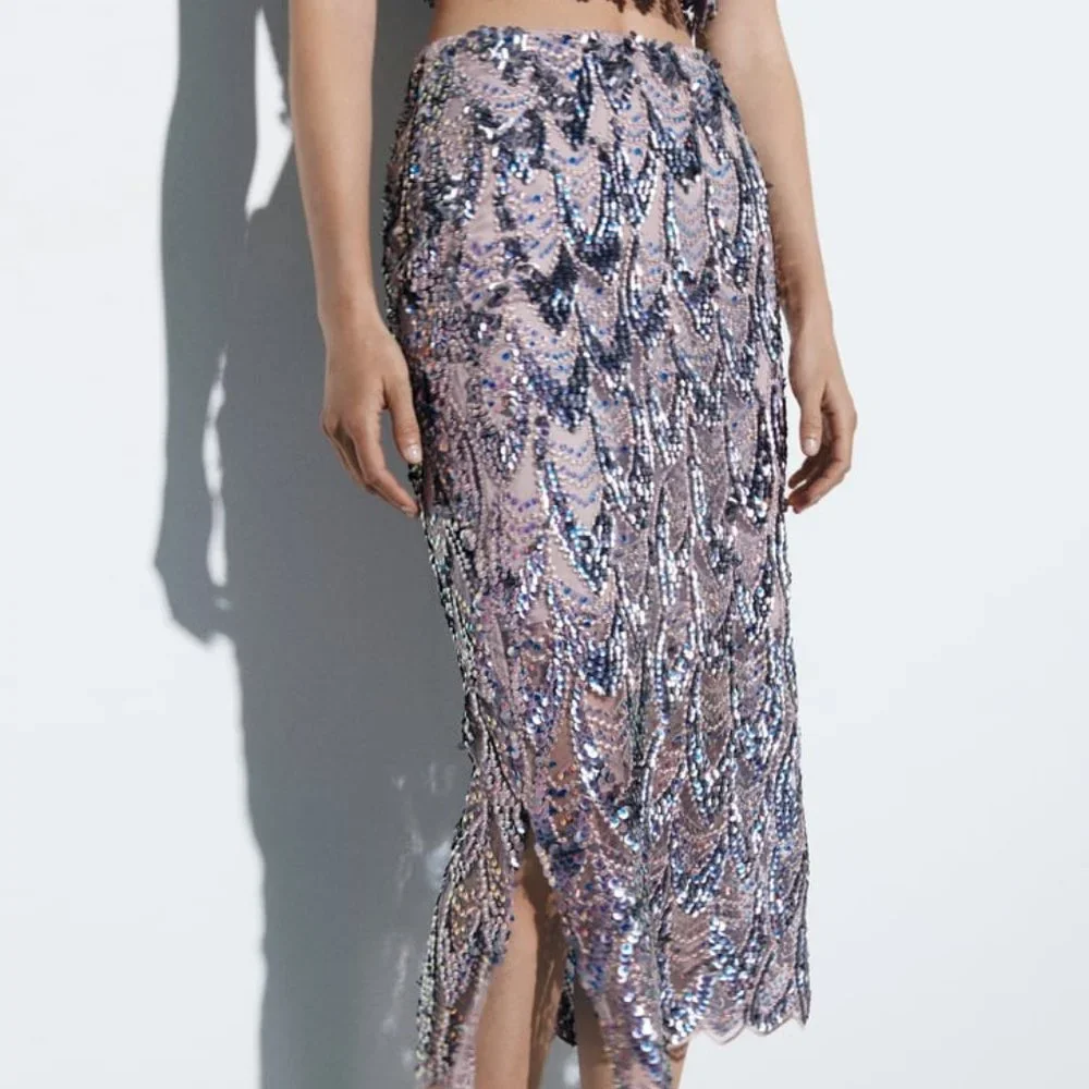 NWT ZARA SEQUIN MIDI SKIRT  MULTICOLORED - REF. 3133/102 XL, S, M, XS, L